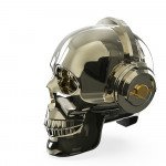 Wholesale Golden Tooth Glossy Skull Skeleton Portable Bluetooth Speaker with Stand Feature (Silver)