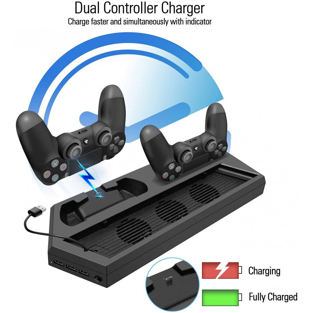 FASTSNAIL Vertical Stand Compatible with PS4 Pro with Cooling Fan,  Controller Charging Station Compatible with Playstation 4 Pro, Charger for