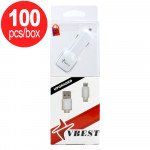 100pc Lot of V8V9 Micro Heavy Duty 2 in 1 Dual Car Charger V1 (Car White) - Box Deal