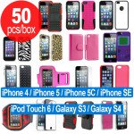 Wholesale 50pc Lot of iPhone 5S / iPhone 5C iPhone 4S / iPod Touch 6 / Galaxy S4 / Galaxy S3 Assorted Mix Style and Color Cases - Lots Deal