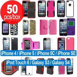 50pc Lot of iPhone 5S / iPhone 5C iPhone 4S / iPod Touch 6 / Galaxy S4 / Galaxy S3 Assorted Mix Style and Color Cases - Lots Deal
