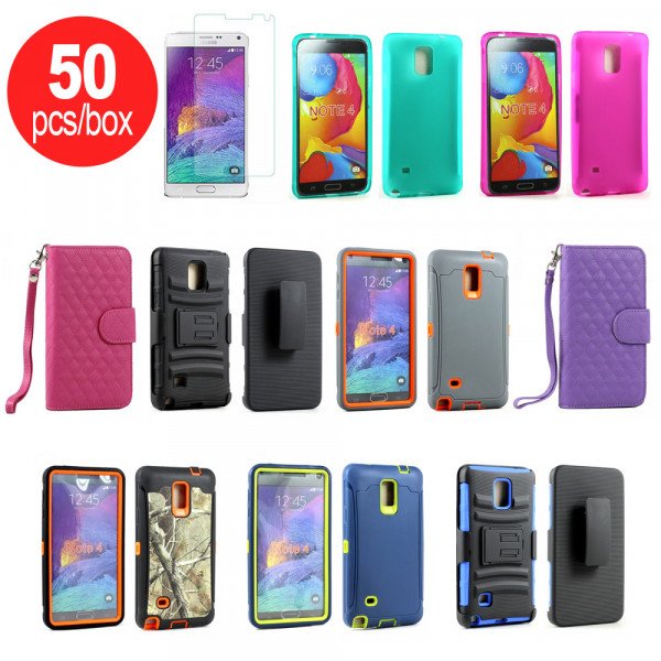 Wholesale 50pc Lot of Samsung Galaxy Note 4 Assorted Mix Style and Color Cases - Lots Deal