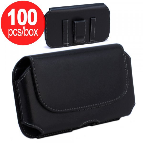 Wholesale 100pc Lot of Horizontal Universal Tuff Belt Clip Pouch Large 21 (Black) - Box Deal