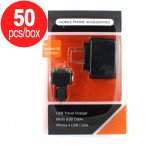 Wholesale 50pc Lot of iPhone & Micro USB V8V9 2 in 1 Power House Charger - Box Deal