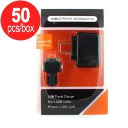 50pc Lot of iPhone & Micro USB V8V9 2 in 1 Power House Charger - Box Deal
