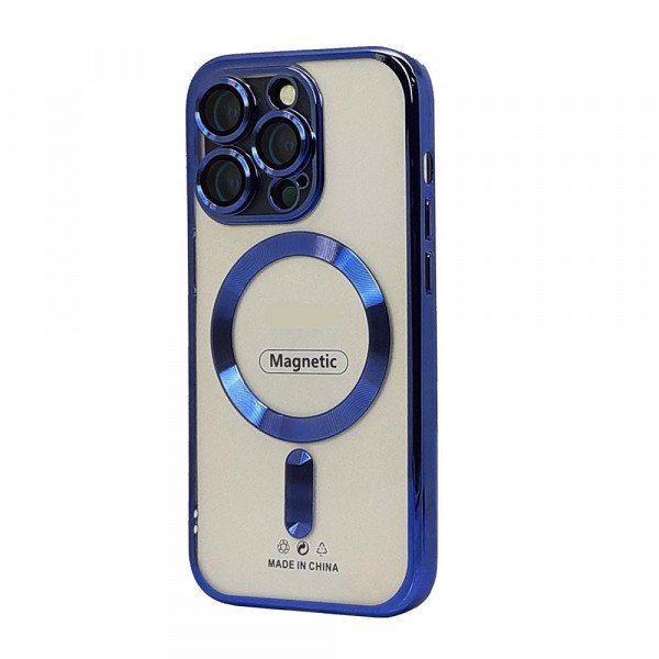 Wholesale Transparent Electroplated Chrome Magnetic Magsafe Circle TPU Cover Case With Camera Lens Protection for Apple iPhone 13 Pro Max (Blue)