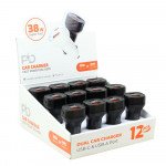 Wholesale 12pc Countertop Display 38W Dual Port USB-A and Type-C Fast Charging Car Charger Adapter for Universal Cell Phone, Device and More (Black)