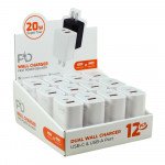 Wholesale 12pc Countertop Display 20W PD Fast Charging Dual Port USB-A and Type-C Wall Charger Adapter for Universal Cell Phone, Device and More (White)