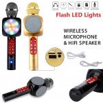 Wholesale Hi-Fi Handheld Karaoke LED Light Wireless Bluetooth Speaker Microphone for iPhone, Cell Phone, Universal Devices 1816 (Gold)