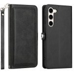 Wholesale Premium PU Leather Folio Wallet Front Cover Case with Card Holder Slots and Wrist Strap for Samsung Galaxy S23 5G (Black)