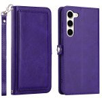 Wholesale Premium PU Leather Folio Wallet Front Cover Case with Card Holder Slots and Wrist Strap for Samsung Galaxy S23 Plus 5G (Purple)