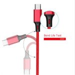 Wholesale 3-in-1 Nylon Strong Charge and Sync USB Cable 2.4A with Type-C, Micro V8V9, iPhone IP Lighting Port 6FT for Universal Cell Phone, Device and More (Red)