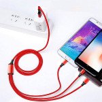 Wholesale 3-in-1 Nylon Strong Charge and Sync USB Cable 2.4A with Type-C, Micro V8V9, iPhone IP Lighting Port 6FT for Universal Cell Phone, Device and More (Red)