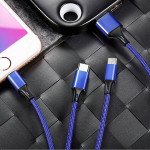 Wholesale 3-in-1 Nylon Strong Charge and Sync USB Cable 2.4A with Type-C, Micro V8V9, iPhone IP Lighting Port 6FT for Universal Cell Phone, Device and More (Black)