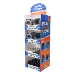 Countertop Phone Charger Display Kit with Dual Port Wall/Car Chargers and USB C Cables Total 98 Piece Assortment (Black White)