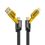 Wholesale 4FT Fast Charge 4-in-1 Multiple Charging Head Switch USB/Type-C to Type-C/Lightning Braided Cable for Universal Cell Phone, Device and More (Black)