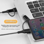 Wholesale 60W USB C 4 in 1 Multiple Ports Nylon Braided PD & QC 3A Fast Charging Cord USB-A/C to Type C/IP Lighting Connectors Universal Sync 3FT Charging Adapter Cable for Universal USB Type-C and Apple Devices (Black)