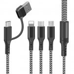 Wholesale 5-in-1 Multi Charging 4FT Cable USB C/A to Type-C / Micro USB / iPhone Lighting Nylon Braided for Universal USB Type-C and Apple Devices (Black)