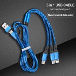 Wholesale 5-in-1 Multi Charging 4FT Cable USB C/A to Type-C / Micro USB / iPhone Lighting Nylon Braided for Universal USB Type-C and Apple Devices (Black)