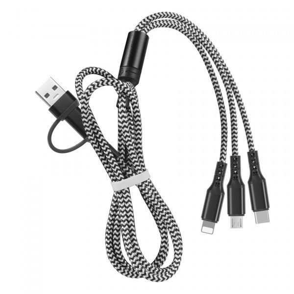 Wholesale 5-in-1 Multi Charging 4FT Cable USB C/A to Type-C / Micro USB / iPhone Lighting Nylon Braided for Universal USB Type-C and Apple Devices (Black)