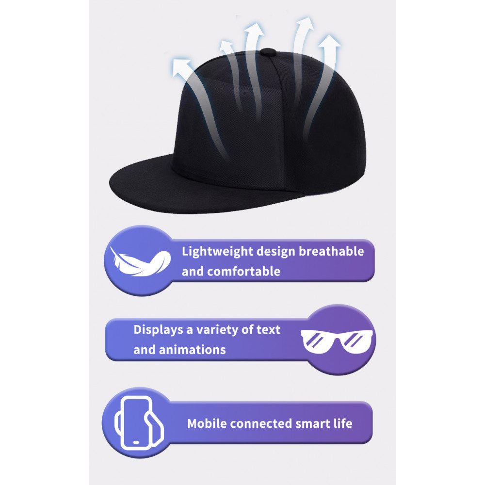 Wholesale LED Rechargeable Light Up Smart Cap with Full Color Display ...