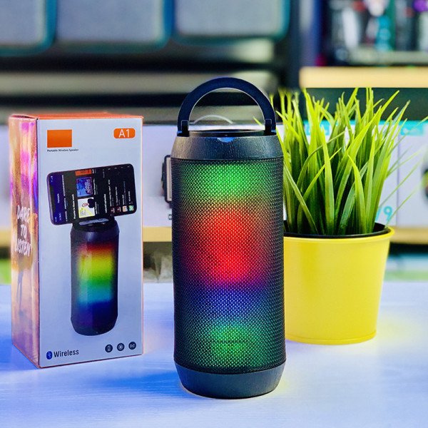 Wholesale LED Color Light Wireless Bluetooth Portable Speaker with Colorful Display A1 for Universal Cell Phone And Bluetooth Device (Black)
