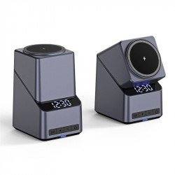 4-in-1 MagSafe Wireless Charger Stand with 180° Touch Rotation and Auto-Dimming Clock (Black)