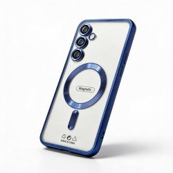 Electroplated Chrome Finish Transparent Shockproof MagSafe Ring Phone Case for Samsung Galaxy A17 5G (Blue)