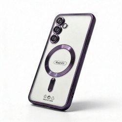 Electroplated Chrome Finish Transparent Shockproof MagSafe Ring Phone Case for Samsung Galaxy A17 5G (Purple)