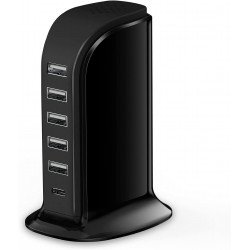 6 Multi Ports Charger Station with Type C Output and Up to 40W Fast Charging for Universal Cell Phone And Devices (Black) 6 Multi Ports Charger Station with Type C Output and Up to 40W Fast Charging for Universal Cell Phone And Devices (Black)