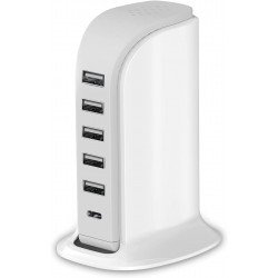 6 Multi Ports Charger Station with Type C Output and Up to 40W Fast Charging for Universal Cell Phone And Devices (White)