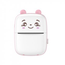 Cartoon Bear Mini Printer - Mobile Connectivity, Monochrome Black and White Printing, Compact Design A8C for Children Kid Party Outdoor and Indoor Play (Pink)