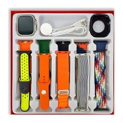 Ultimate Fitness Bluetooth Smartwatch with 10 Changeable Bands and Silicone Case AE900 for iOS, Android (Silver)