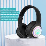Wholesale Cute Cat Paw LED Light Bluetooth Headphones - Over-Ear Gaming Headset for PC, Phone & Tablet AKZ61 for Universal Cell Phone And Bluetooth Device (Black)