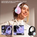 Wholesale Cute Cat Paw LED Light Bluetooth Headphones - Over-Ear Gaming Headset for PC, Phone & Tablet AKZ61 for Universal Cell Phone And Bluetooth Device (Pink)