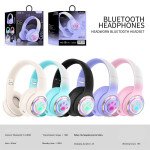 Wholesale Cute Cat Paw LED Light Bluetooth Headphones - Over-Ear Gaming Headset for PC, Phone & Tablet AKZ61 for Universal Cell Phone And Bluetooth Device (Pink)