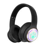 Wholesale Cute Cat Paw LED Light Bluetooth Headphones - Over-Ear Gaming Headset for PC, Phone & Tablet AKZ61 for Universal Cell Phone And Bluetooth Device (Black)