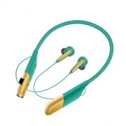 Neck Band Earphone Bluetooth Wireless Sports Music Headset Earbuds Headphone With Bright Flashlight Function AKZR11 for Universal Cell Phone And Bluetooth Device (Green)