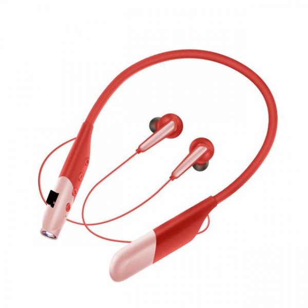 Wholesale Neck Band Earphone Bluetooth Wireless Sports Music Headset Earbuds Headphone With Bright Flashlight Function AKZR11 for Universal Cell Phone And Bluetooth Device (Red)