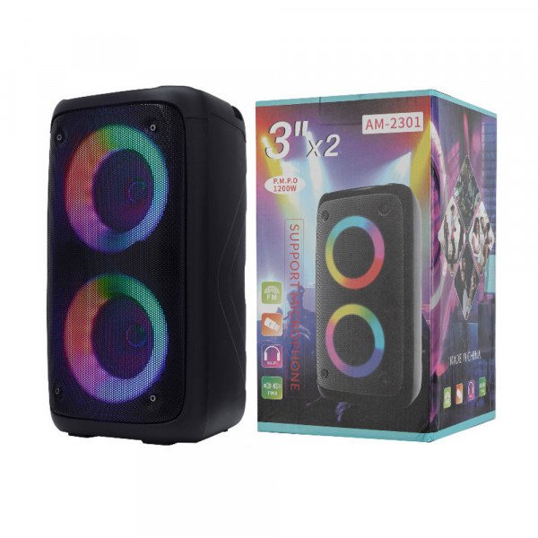 Wholesale Double RGB LED Color Light Music Portable Wireless Super Bluetooth Speaker for iPhone, Cell Phone, Universal Devices AM2301 (Black)