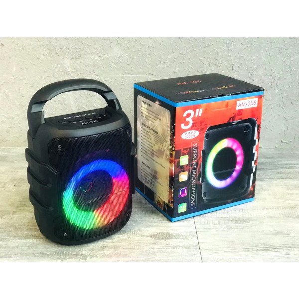 Wholesale RGB LED Colorful Light Hi-Fi Portable Bluetooth Wireless Speaker for iPhone, Cell Phone, Universal Devices AM306 (Black)