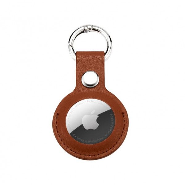 Wholesale Short PU Leather AirTag Tracker Holder Loop Case Cover Ring Key Chain for Apple AirTag (Brown)