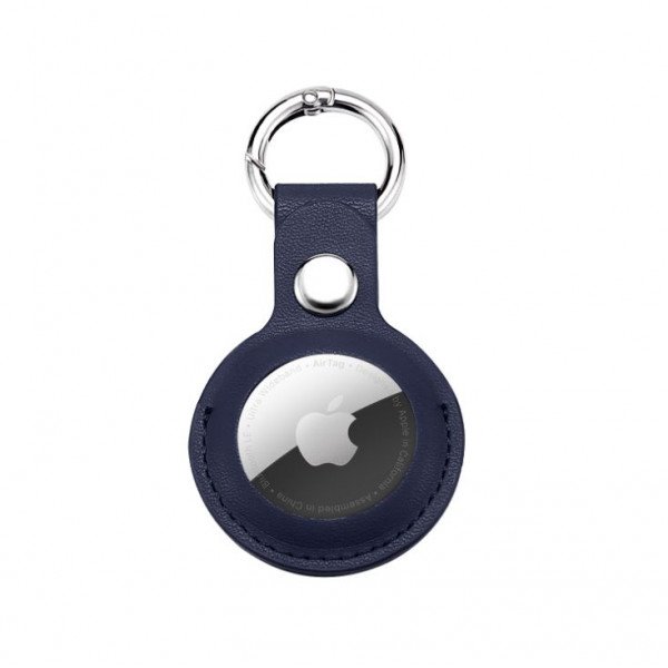 Wholesale Short PU Leather AirTag Tracker Holder Loop Case Cover Ring Key Chain for Apple AirTag (Navy Blue)