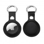 Wholesale Short PU Leather AirTag Tracker Holder Loop Case Cover Ring Key Chain for Apple AirTag (Black)
