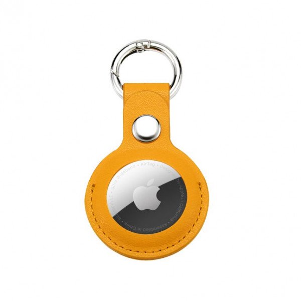Wholesale Short PU Leather AirTag Tracker Holder Loop Case Cover Ring Key Chain for Apple AirTag (Yellow)