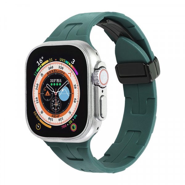 Wholesale Magnetic Buckle Sports Silicone Watch Band Strap - Premium Comfort & Style for Apple Watch Series Ultra2/Ultra1/10/9/8/7/6/5/4/3/2/1/SE - 49MM/45MM/44MM/42MM (Grass Green)
