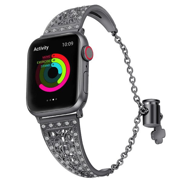 Wholesale Luxury Flower Diamond Bling Watch Band for Women Fashion Jewelry Bracelet Strap for Apple Watch Series Ultra2/Ultra1/10/9/8/7/6/5/4/3/2/1/SE - 49MM/45MM/44MM/42MM (Black)