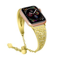 Luxury Flower Diamond Bling Watch Band for Women Fashion Jewelry Bracelet Strap for Apple Watch Series Ultra2/Ultra1/10/9/8/7/6/5/4/3/2/1/SE - 49MM/45MM/44MM/42MM (Gold)
