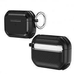 Full Armor Protection Drop-Resistant Anti-Slip AirPods Cover Case with Keychain Hook for Apple Airpod Pro 3 (Black)