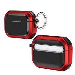 Full Armor Protection Drop-Resistant Anti-Slip AirPods Cover Case with Keychain Hook for Apple Airpod Pro 3 (Red)